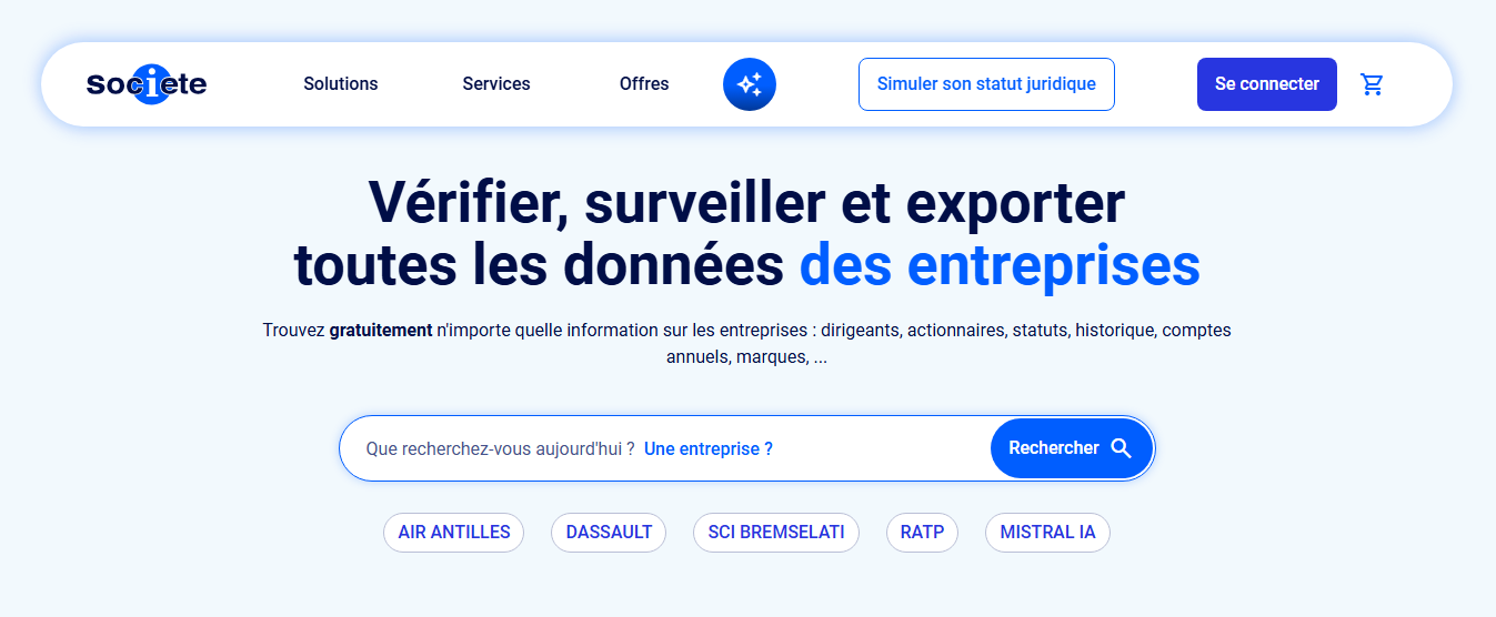 page d'accueil de societe.com