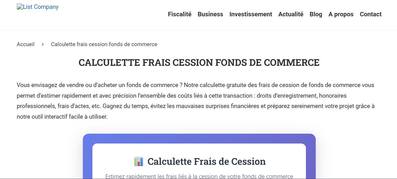 list-company.com calculette frais cession fonds de commerce​