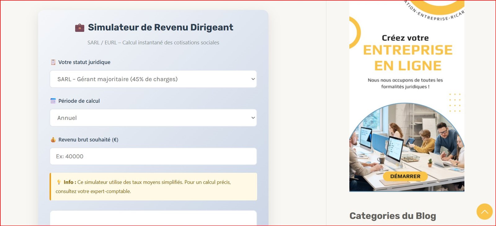 simulateur de revenu indépendant creation-entreprise-france.com